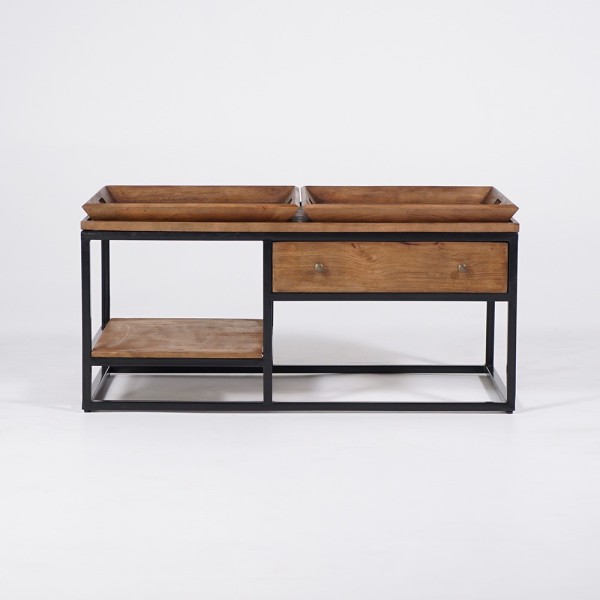 Salontafel in natuurlijk hout met metalen poten - Modula