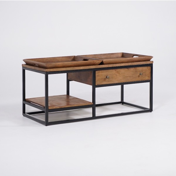 Salontafel in natuurlijk hout met metalen poten - Modula