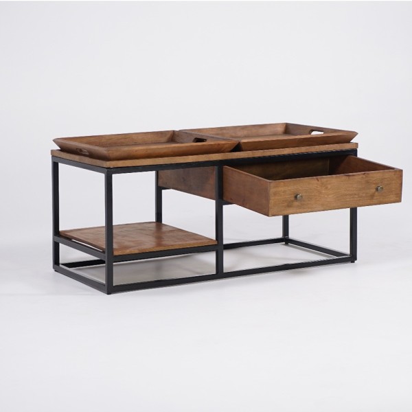 Salontafel in natuurlijk hout met metalen poten - Modula