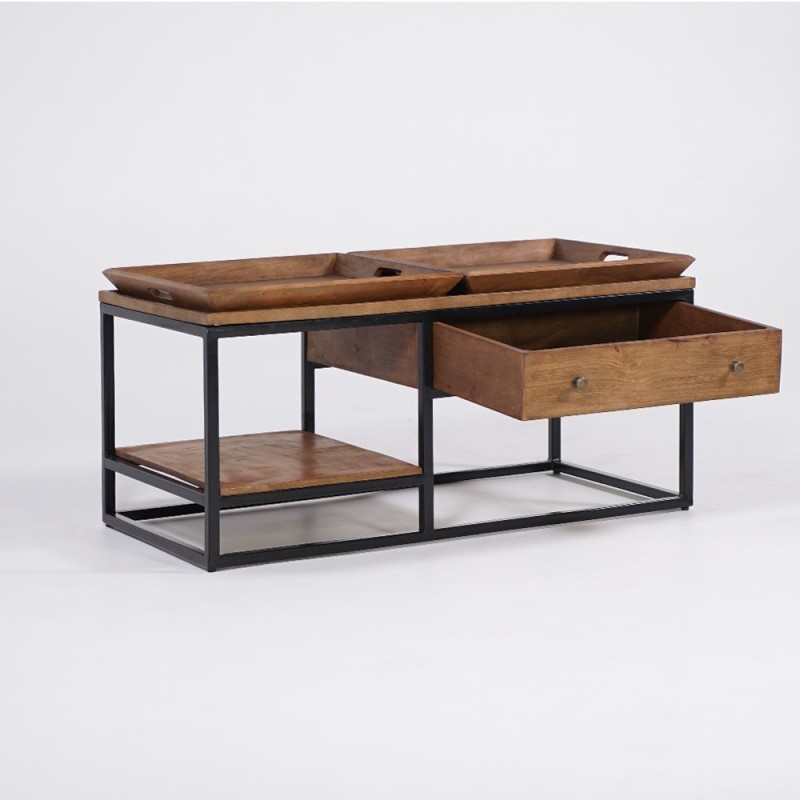 Salontafel in natuurlijk hout met metalen poten - Modula