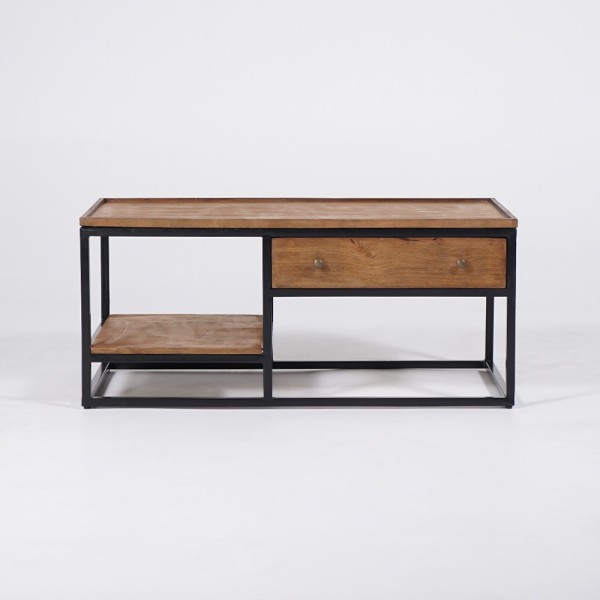 Salontafel in natuurlijk hout met metalen poten - Modula