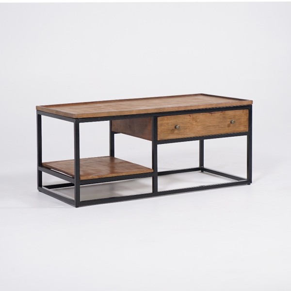 Salontafel in natuurlijk hout met metalen poten - Modula