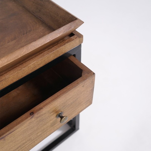 Salontafel in natuurlijk hout met metalen poten - Modula