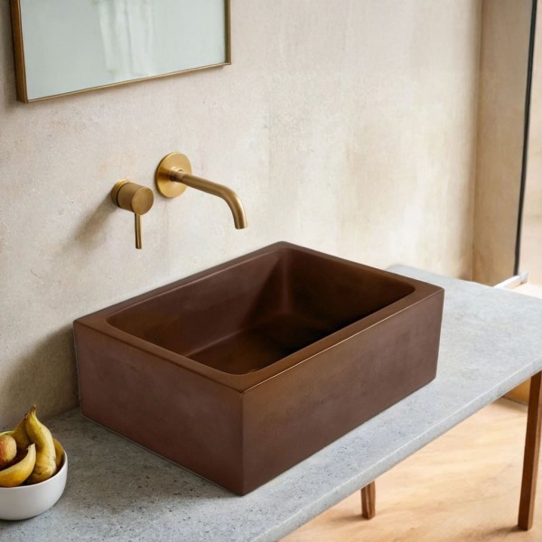 Rechthoekige betonnen waskom - Vintage bruin - Slate Wave