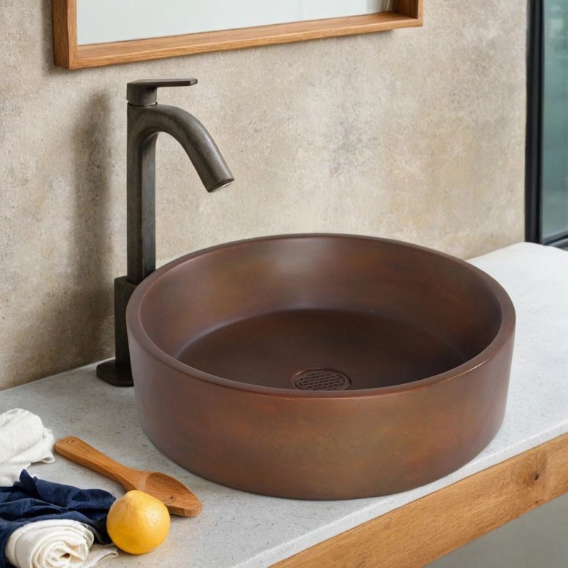 Rond betonnen waskom - Vintage bruin - Mineral