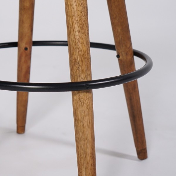 Houten barkruk met natuurlijke koeienhuid zitting - Ranch
