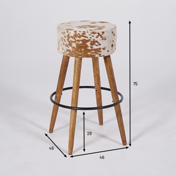 Houten barkruk met natuurlijke koeienhuid zitting - Ranch