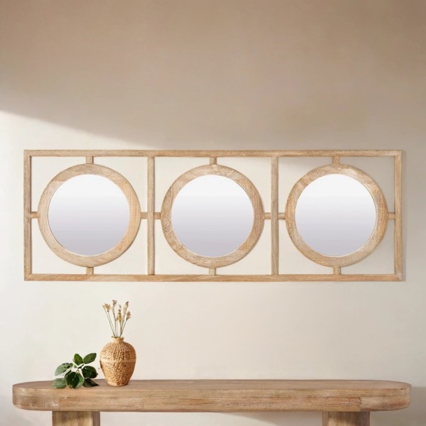 Rechthoekige set ronde spiegels met houten lijst 145 x 50 cm  - Ellipse