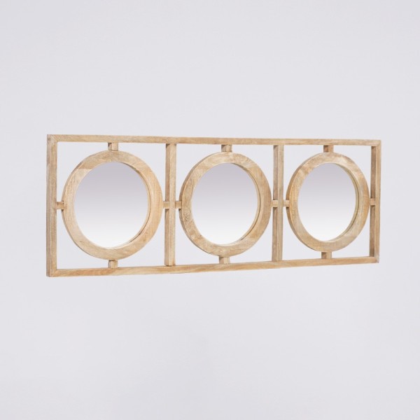 Rechthoekige set ronde spiegels met houten lijst 145 x 50 cm  - Ellipse