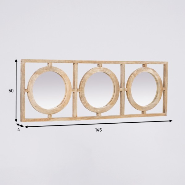 Rechthoekige set ronde spiegels met houten lijst 145 x 50 cm  - Ellipse