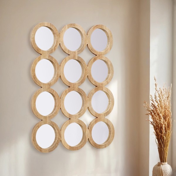 Rechthoekige set van 100 x 85 cm ronde spiegels met houten lijst - Ellipse