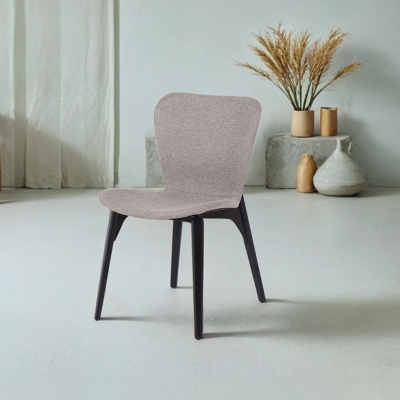 Eetkamerstoel in beige bouclé stof en zwarte essenhouten poten - Paragon