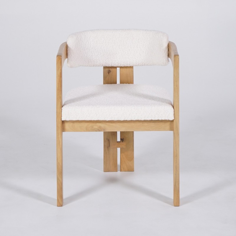 Houten stoel met witte bouclette stof - Eira