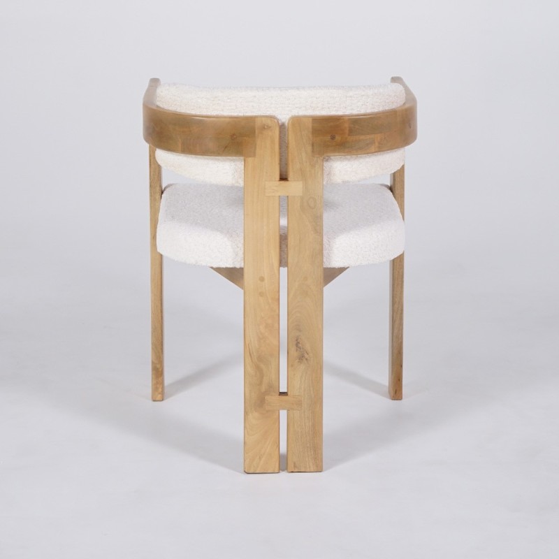 Houten stoel met witte bouclette stof - Eira