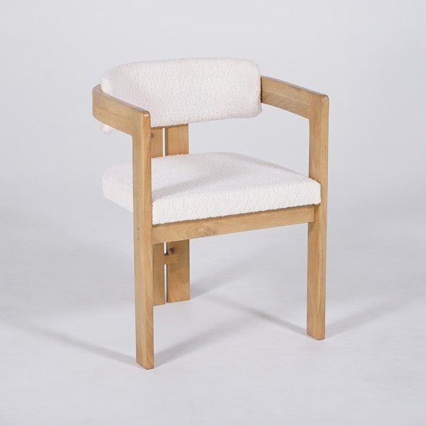 Houten stoel met witte bouclette stof - Eira