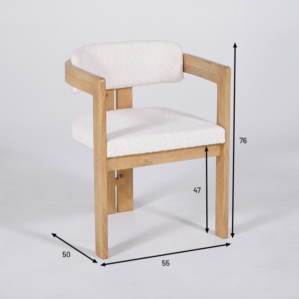Houten stoel met witte bouclette stof - Eira
