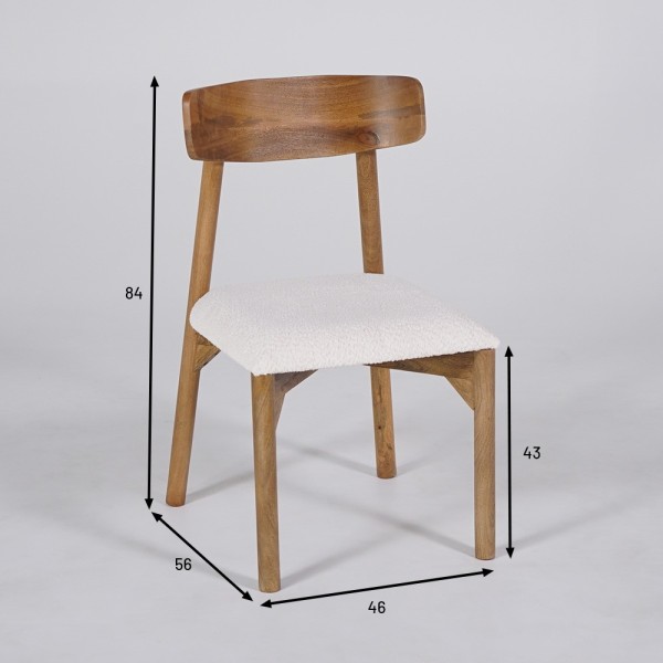 Houten stoel met witte bouclette stof - Alba