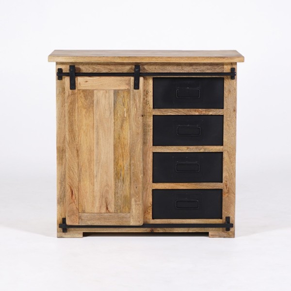 Klein industrieel houten en metalen dressoir 90cm - Paris