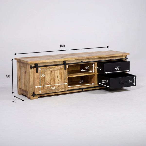 Hout en metaal industriële TV-meubel 160 cm - Paris