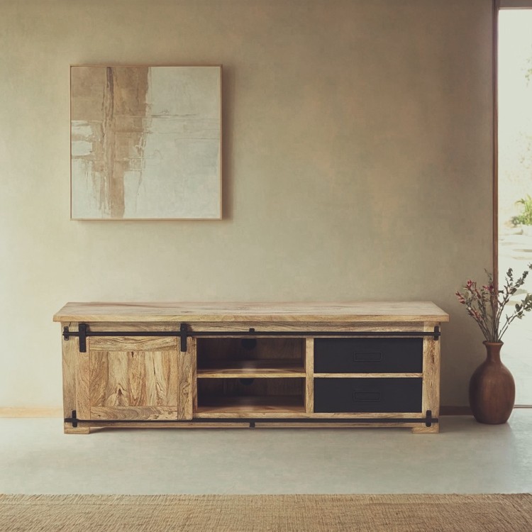 Hout en metaal industriële TV-meubel 160 cm - Paris
