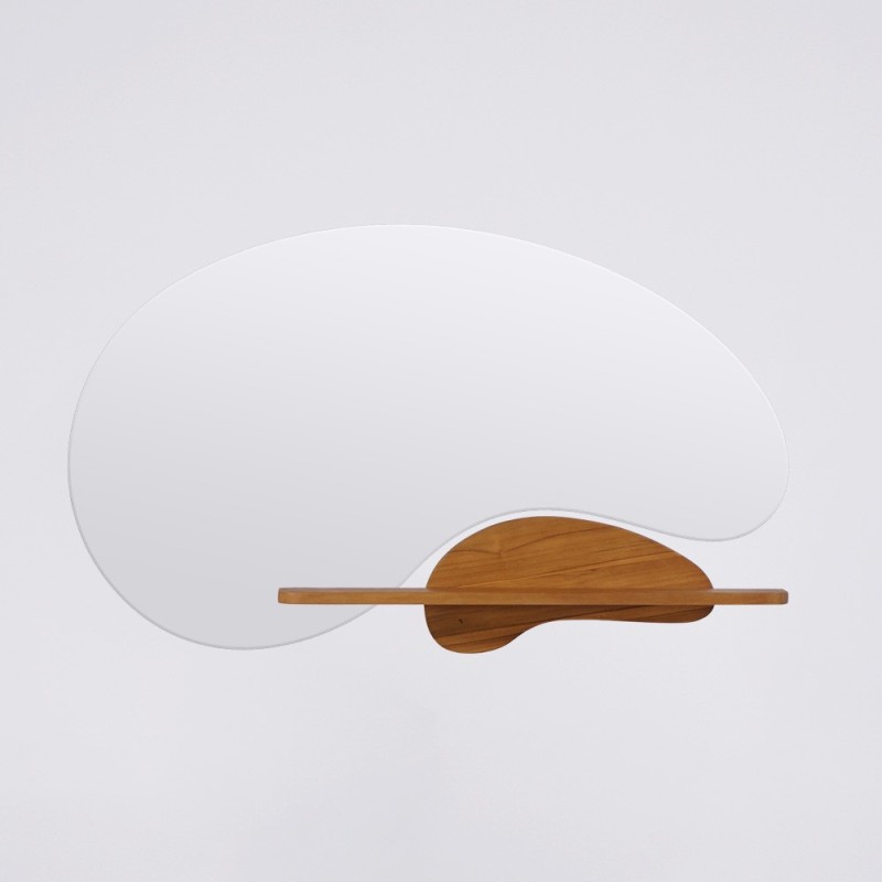 Organische dubbele spiegel met teak plank 120 x 70 cm - Lolita