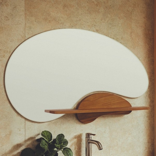 Organische dubbele spiegel met teak plank 120 x 70 cm - Lolita