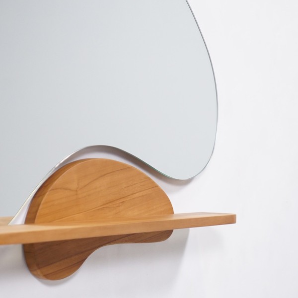 Organische dubbele spiegel met teak plank 120 x 70 cm - Lolita
