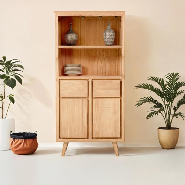 Hoge buffetkast in massief hout met 2 deuren 90cm – Pragati