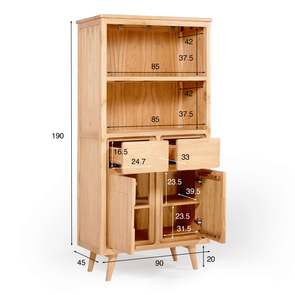 Hoge buffetkast in massief hout met 2 deuren 90cm – Pragati