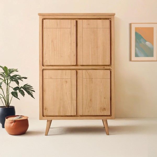 Hoog massief houten dressoir met 4 deuren - Pragati