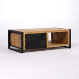 Industriële salontafel in metaal en massief mangohout – Kansas