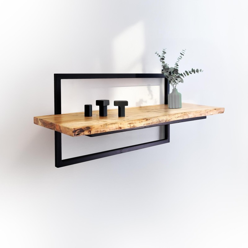 Wandplank 90 cm met massief houten blad en natuurlijke rand