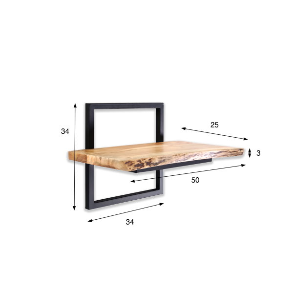 Wandrek 50 cm met massief houten plank en natuurlijke rand