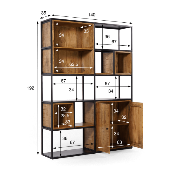 Boekenkast in metaal en natuurlijk hout 140 cm – Diane