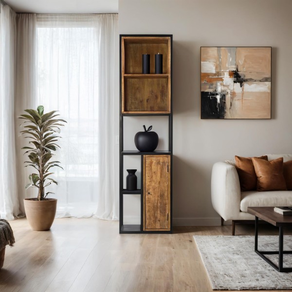 Boekenkast / wandrek in metaal en natuurlijk hout 50 cm – Diane