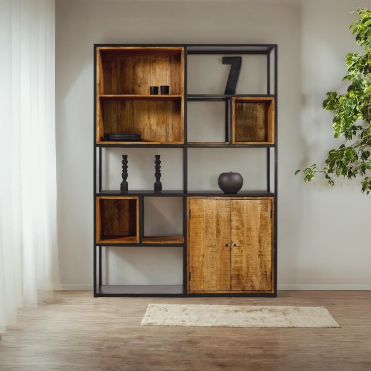 Boekenkast in metaal en natuurlijk hout 140 cm – Diane