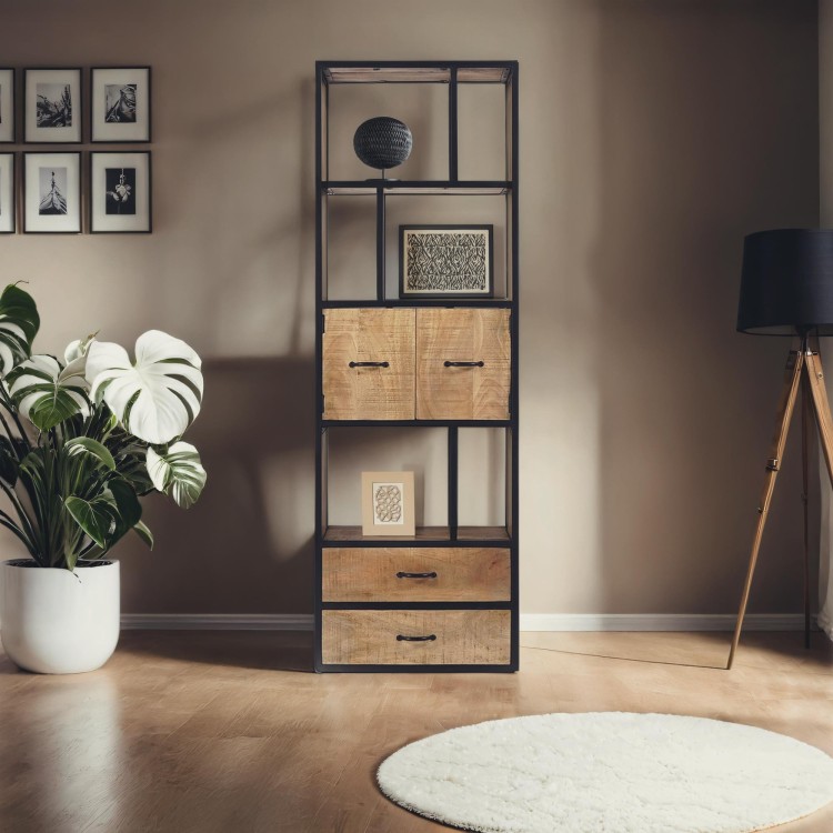 Industriële boekenkast van massief hout 60 x 185 cm – Walter