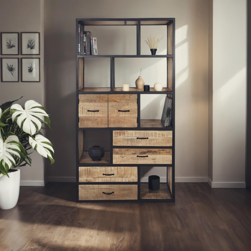 Industriële metalen kast met hout 185 cm x 100 cm - Walter