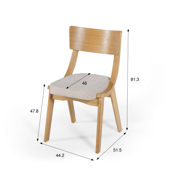 Eetkamerstoel in naturel eik en beige stof – Svea