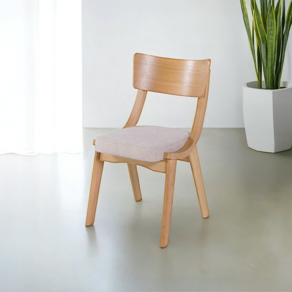 Eetkamerstoel in naturel eik en beige stof – Svea