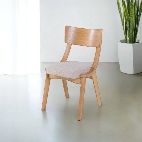Eetkamerstoel in naturel eik en beige stof – Svea