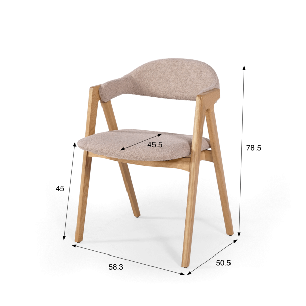 Stoel in natuurlijk hout en beige bouclé stof – Lykke