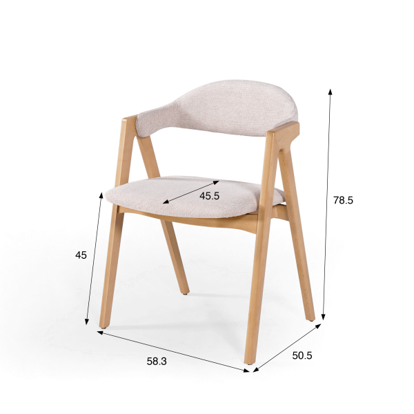 Stoel in natuurlijk hout en witte bouclé stof – Lykke