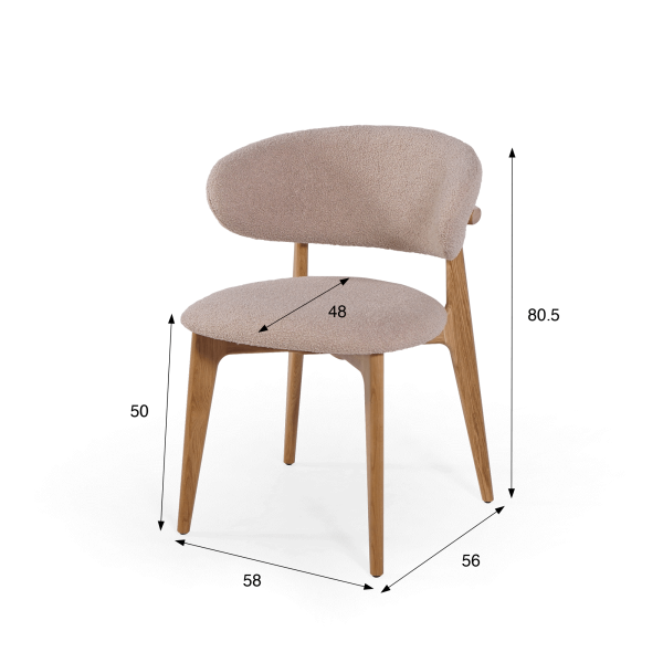 Stoel in massief eikenhout en beige stof – Lunna