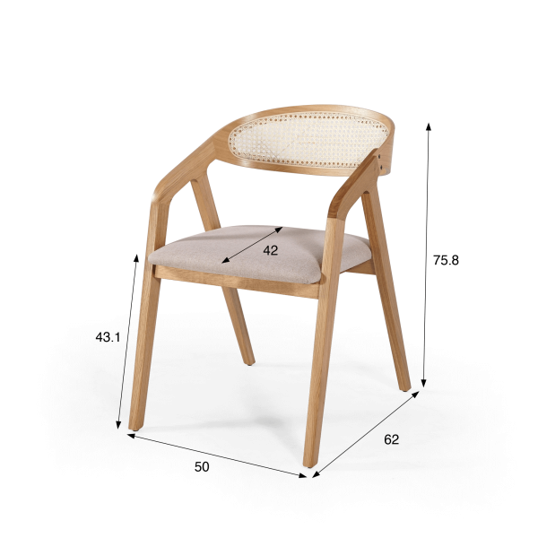 Eetkamerstoel met rugleuning in rotan en witte stof – Seren