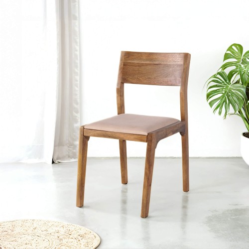 Stoel van naturel hout en beige stof - Elegance