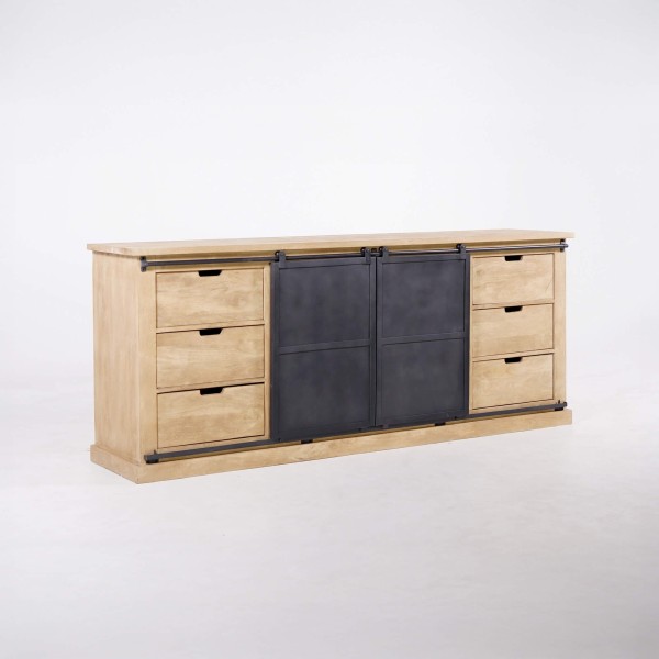 Industrieel dressoir in massief hout en metaal 200 cm – Detroit