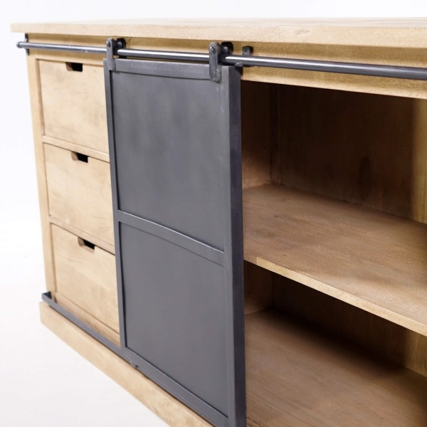 Industrieel dressoir in massief hout en metaal 200 cm – Detroit