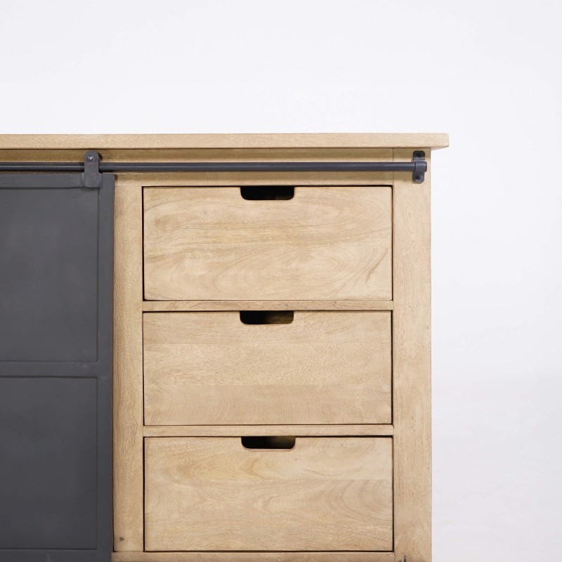 Industrieel dressoir in massief hout en metaal 200 cm – Detroit
