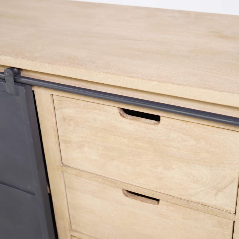 Industrieel dressoir in massief hout en metaal 200 cm – Detroit
